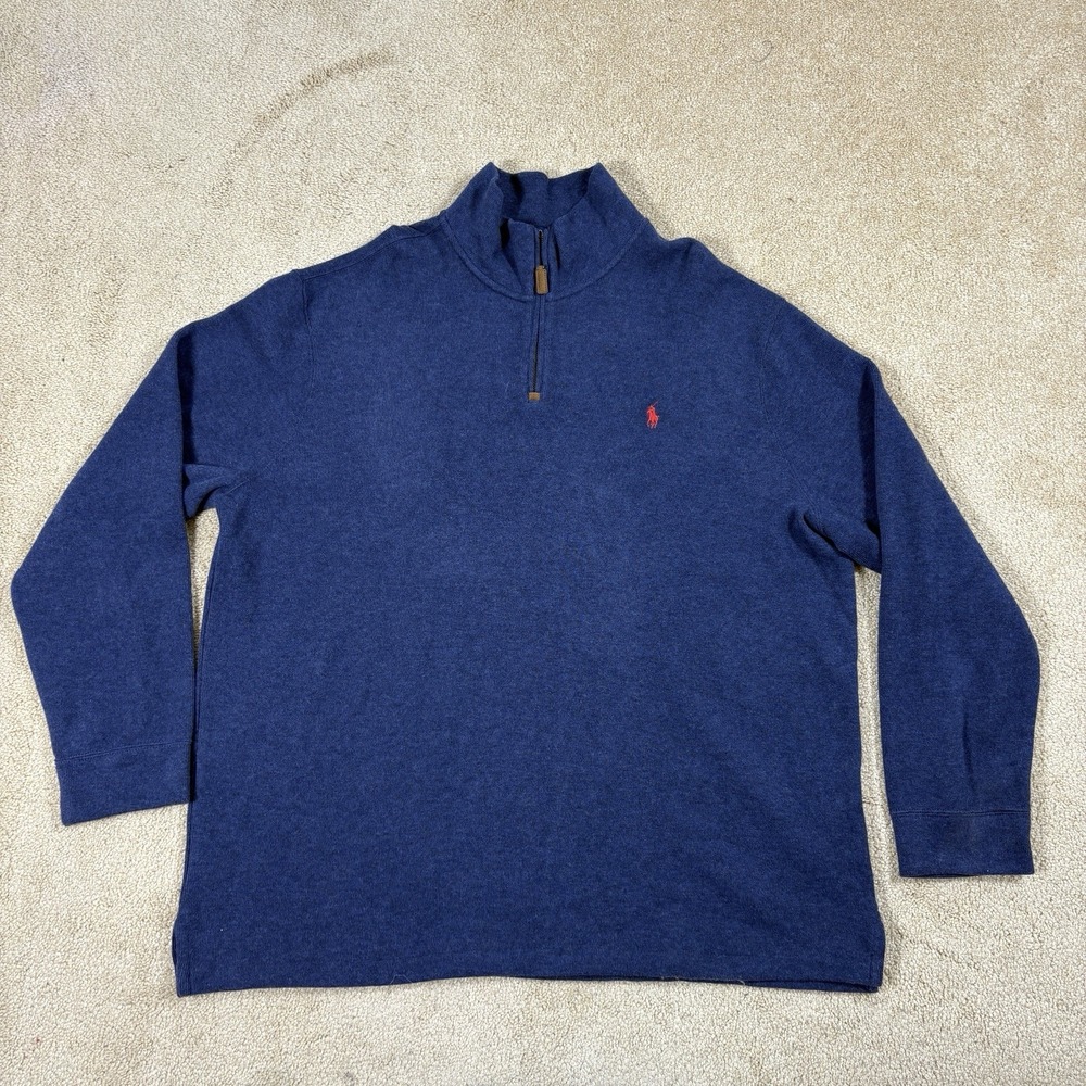Polo Ralph Lauren Men's XXL Navy Blue Quarter Zip Pullover Sweater Red Pony